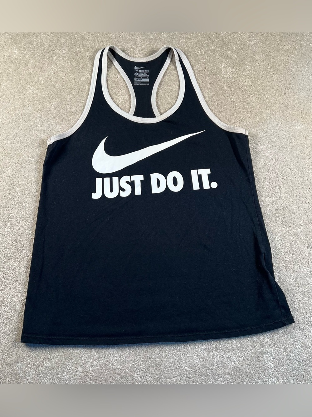 Nike Tank Top Just Do It Logo Front Dri-Fit Black White T-Back Athletic Cut Med